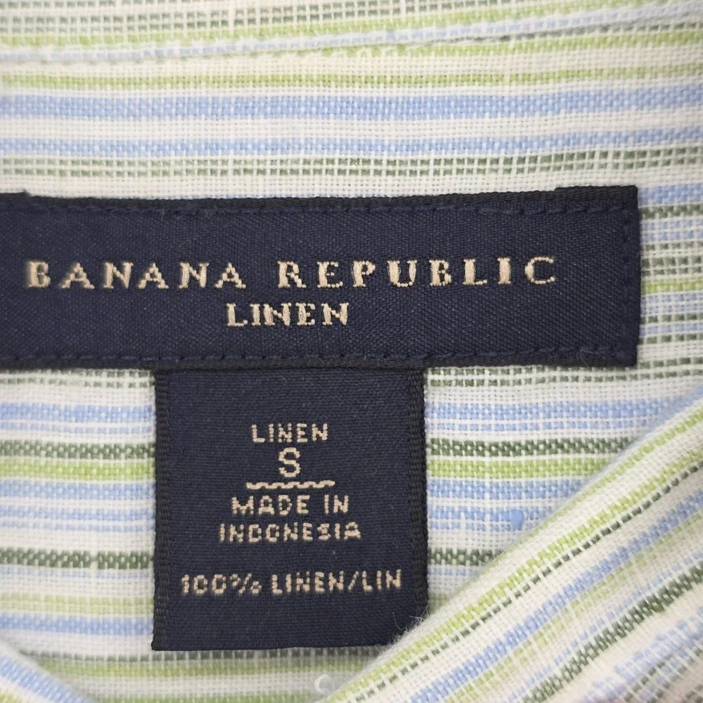 Banana Republic 100% Linen Shirt Mens Small Stripe Short Sleeve Casual Resort